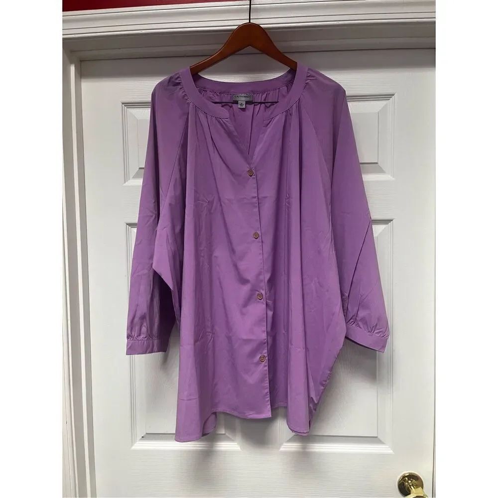 Catherine’s Lavender Banded Collar Button Down Blouse Shirt sz 5X NWOT